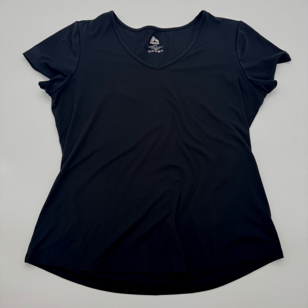 RBX Active‎ Women Black V-Neck Short Sleeve Workout T-Shirt Large Gym Yoga Top